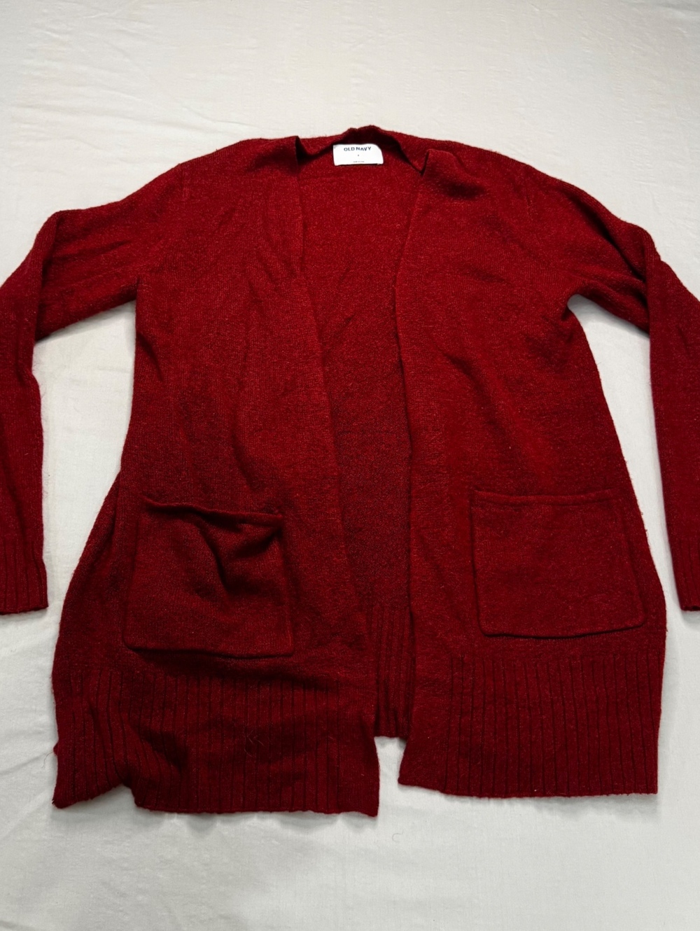 Old Navy Women’s S Red Burgundy Open Front Cardigan Sweater Knit Pockets Cozy